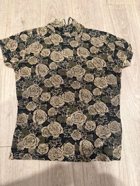 Frazier Lawrence woman sheer floral flower top black and tan medium woman’s y2k